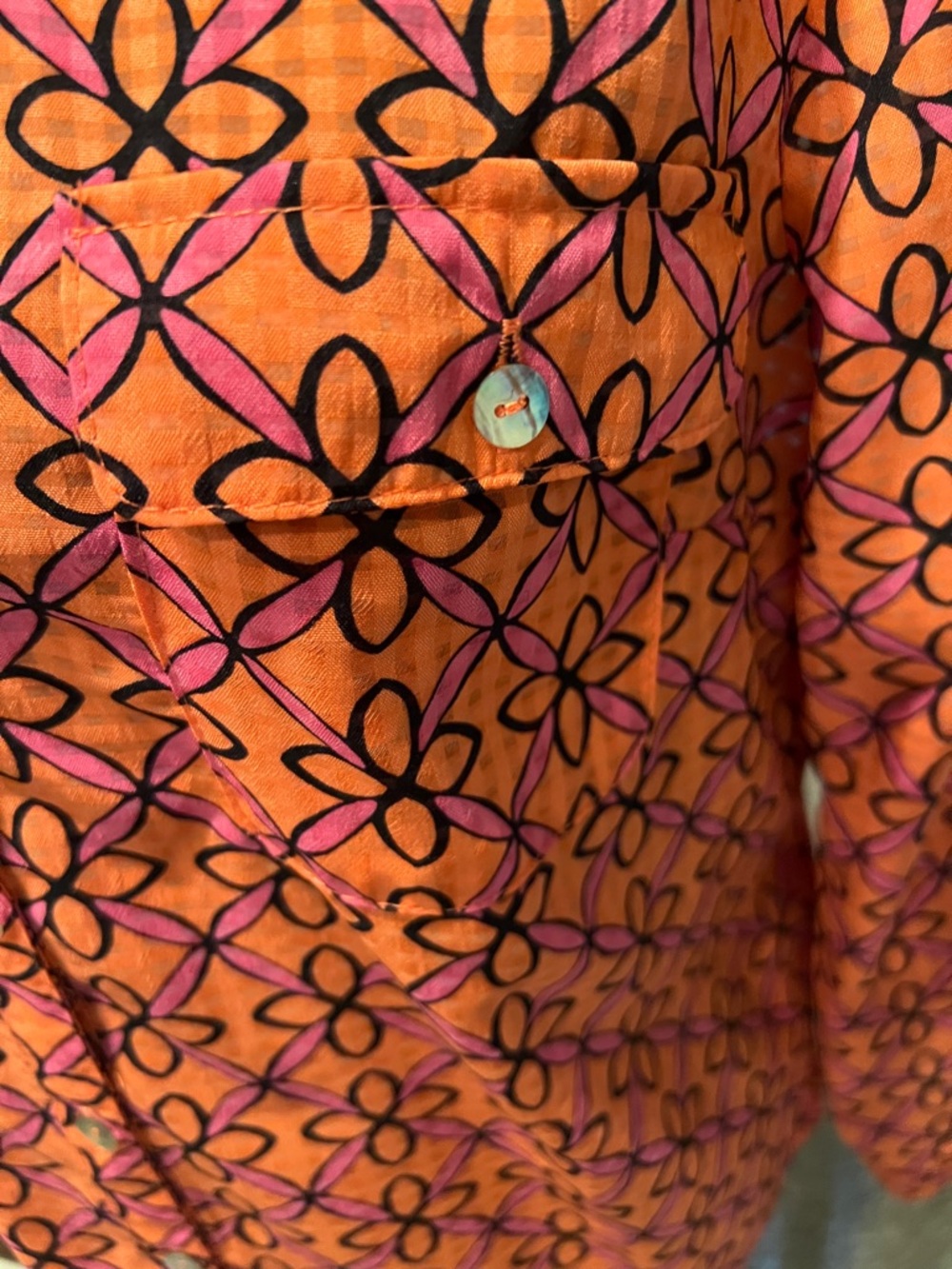 Kim Rogers Bright Orange Floral-Print Button Down Shirt with Pink Accents - Picture 3 of 11